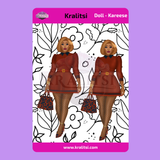 Kareese  Fashion Doll Sticker Sheet | Stylish Burnt Orange  Dress Doll Stickers | Planner Stickers, Journaling Stickers, Cute Fashion Girl Art