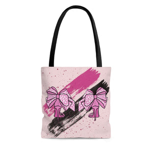 Cute Patterned Bow Heels Tote Bag- Fashionable Bag- Birthday Gift- Girl Bag- Blush Pink Bag