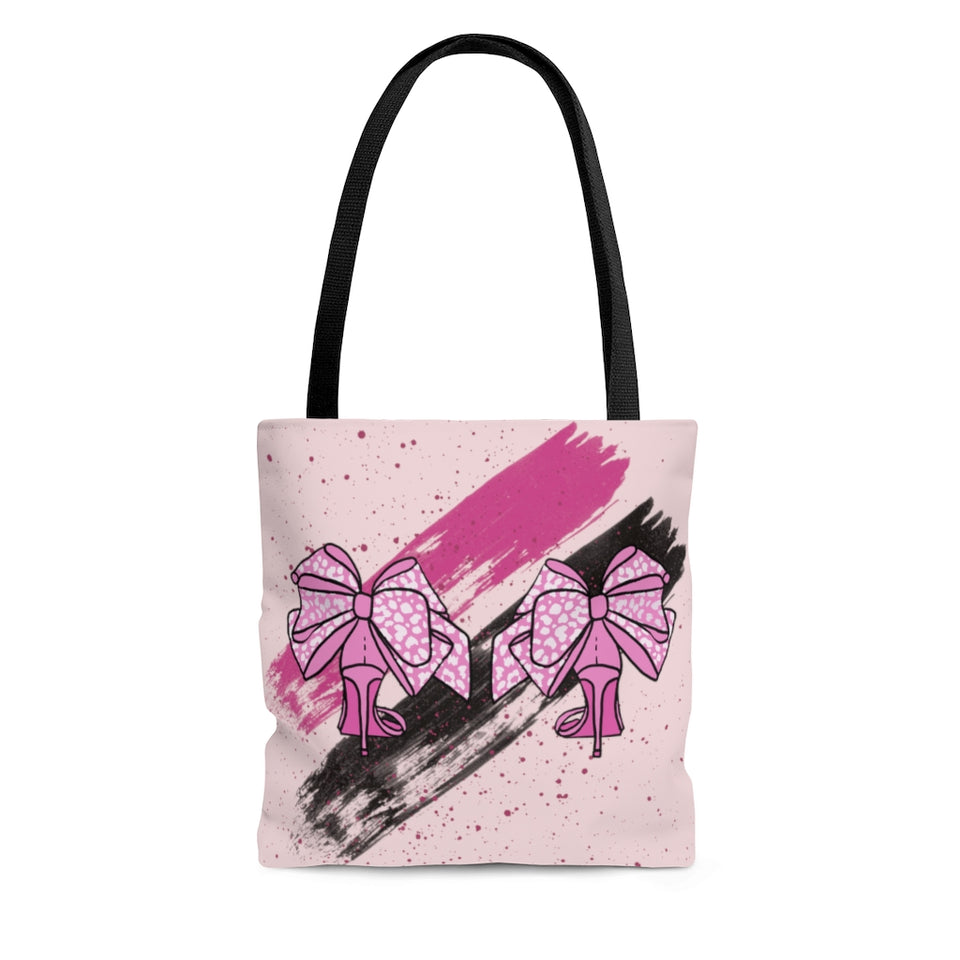 Cute Patterned Bow Heels Tote Bag- Fashionable Bag- Birthday Gift- Girl Bag- Blush Pink Bag