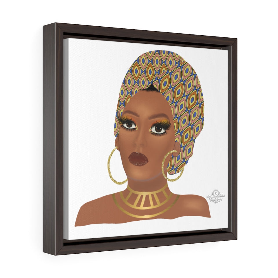 Afro Square Framed Premium Gallery Wrap Canvas Woman Wall Art- Afro Woman Art